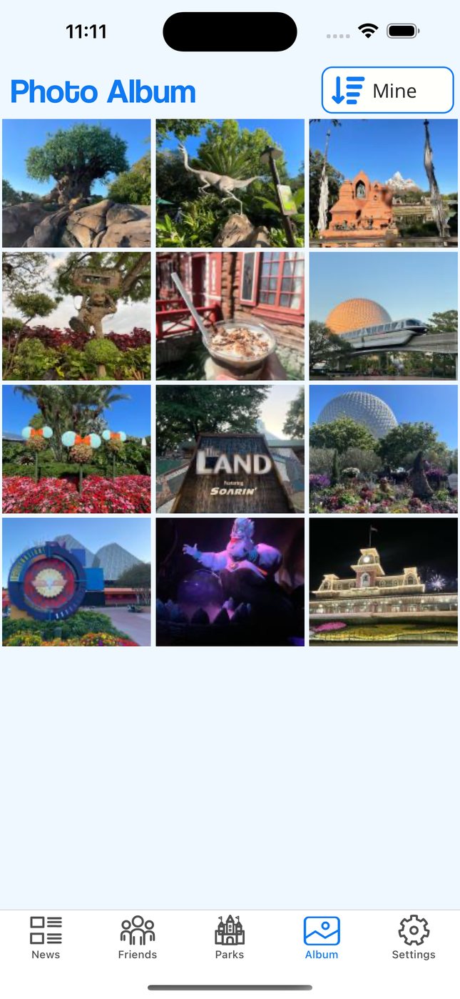 Photo album grid of park photos