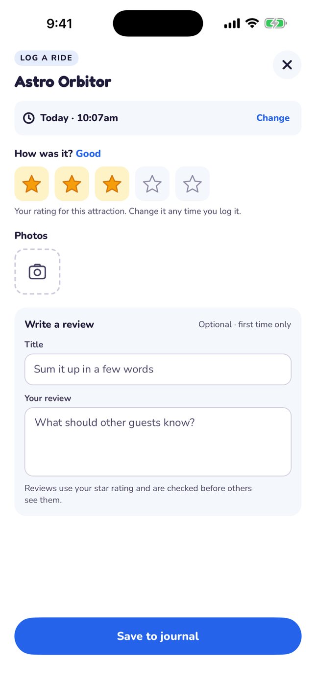 Quick log for Astro Orbiter with time, star rating, photos and a review